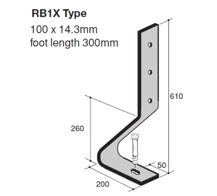 Verende stootbuffer type RB1X technische tekening geschikt voor de bescherming van infrastructuur tegen aanrijding
